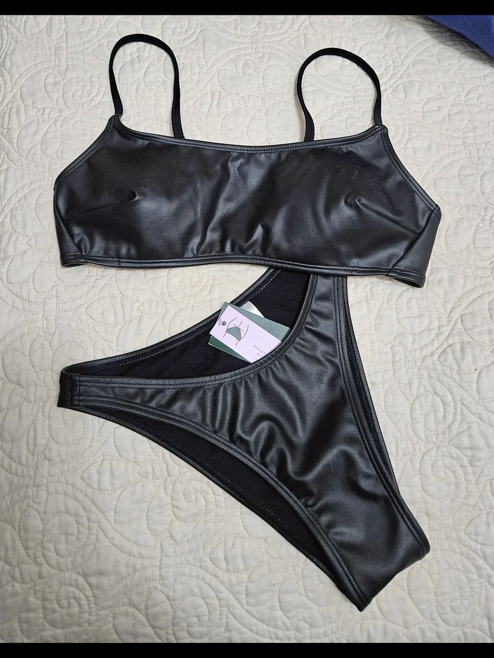 wild fable Black Faux-Leather Bikini Set